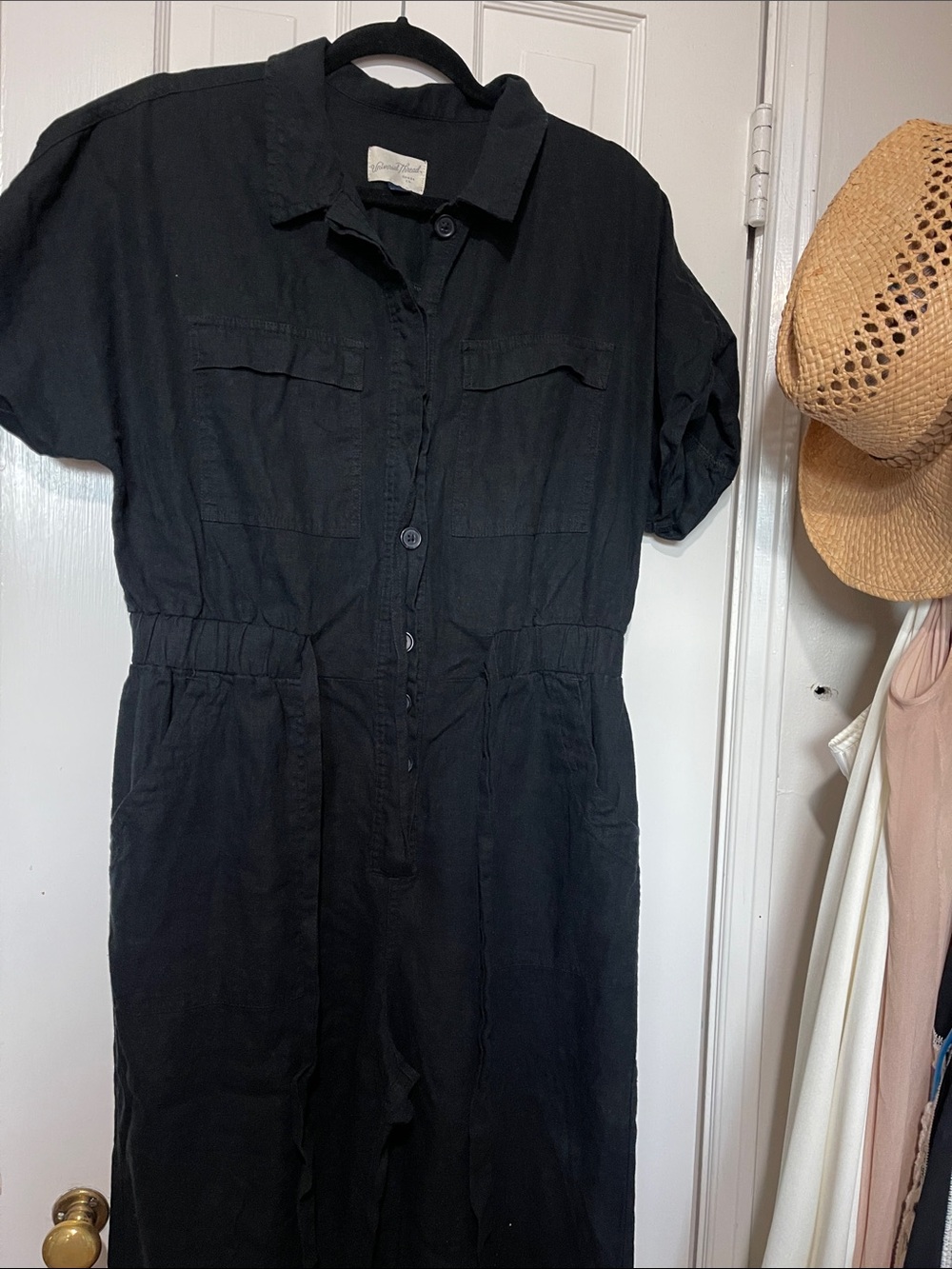 Universal Thread Black Long-Sleeve Button-Front Jumpsuit Dress